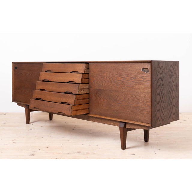 1960s Danish Model No. 65 Sideboard in Chocolate Brown Stained Oak from Skovby Møbler, 1960s For Sale - Image 5 of 12