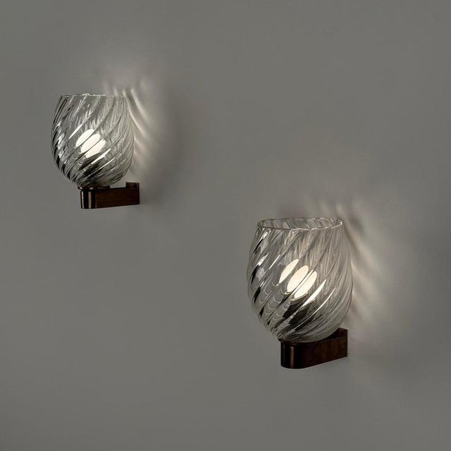 Spiral-Glass Wall Sconces by Ercole Barovier for Barovier & Toso, 1940s, Set of 2 For Sale - Image 6 of 14