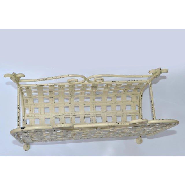 1970s Wrought Iron & Handwoven Iron Magazine Stand Champagne Shabby Chic Finish For Sale In Miami - Image 6 of 13