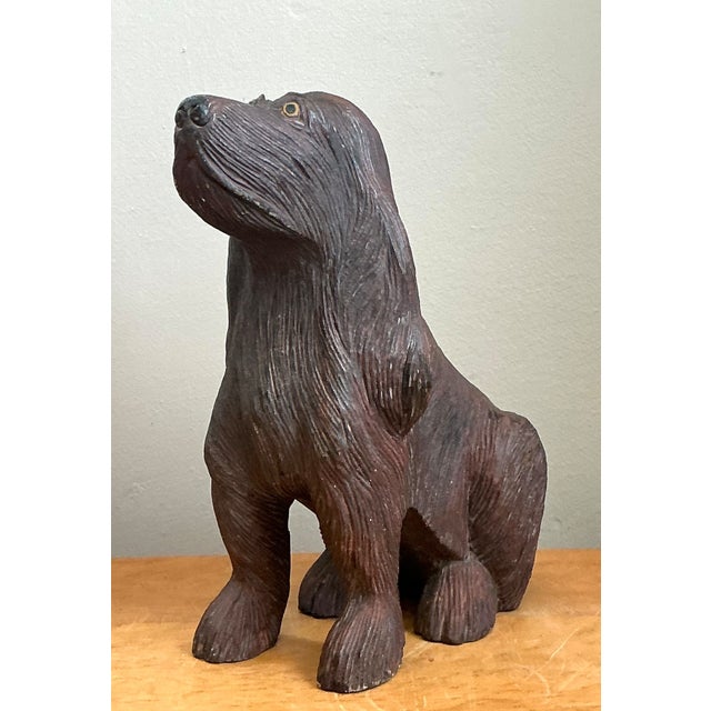 Coffee Vintage Carved Wood Dog Sculpture For Sale - Image 8 of 16