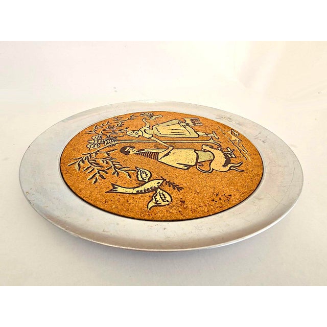 Silver Vintage Bar Tray With Hand Painted Scandinavian Design For Sale - Image 8 of 11