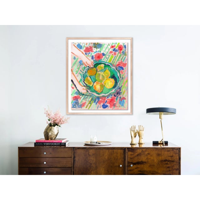 Illustration Bowl of Lemons, New Tablecloth No. 2 by Anne-Louise Ewen in Natural Frame, Medium Art Print For Sale - Image 3 of 4