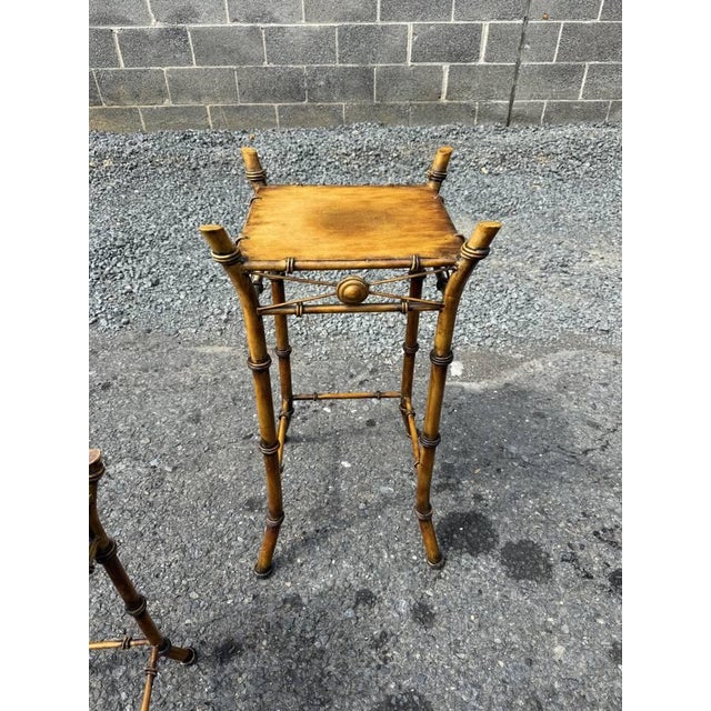 Victorian Pair of Vintage Victorian Style Faux Bamboo Metal Nesting Plan Stands For Sale - Image 3 of 16