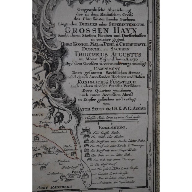 Antique German Geographical Map "Grossen Hayn" 1730 Engraved in Black With Color Highlights For Sale - Image 10 of 12