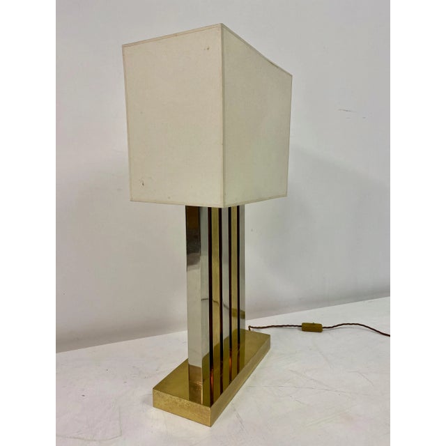 Gold Large Brass and Chrome Table Lamp, 1970s For Sale - Image 8 of 14