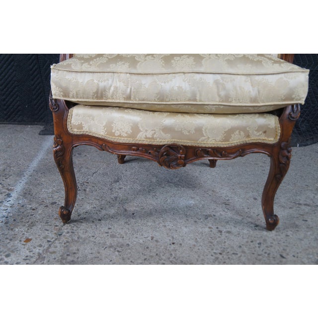 2 Antique French Louis XV Walnut Fauteuil Bergere Wingback Armchairs For Sale - Image 15 of 17