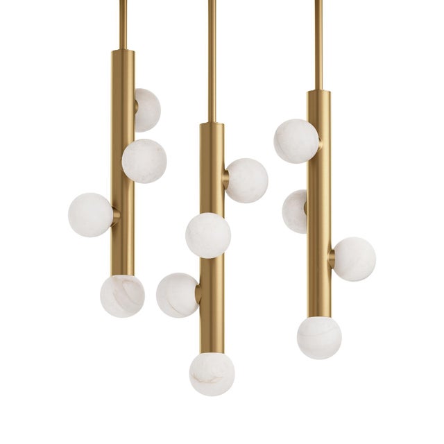 Rhoads Chandelier, Alabaster/Natural Brass For Sale In Detroit - Image 6 of 9