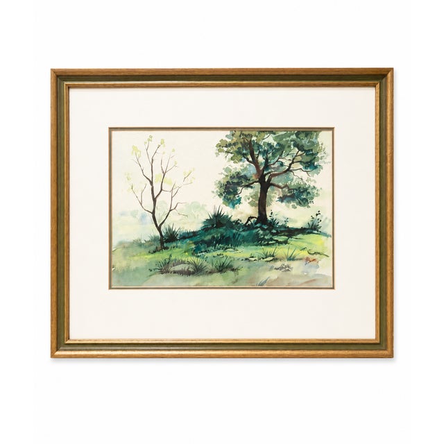 Vintage 1975 Signed Original Watercolor Landscape on Paper, Framed For Sale - Image 9 of 9