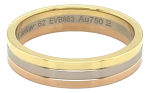 Cartier Vendome Louis Cartier 18k Tri-Color Gold 4.8mm Band Ring W/Cert -Size 10