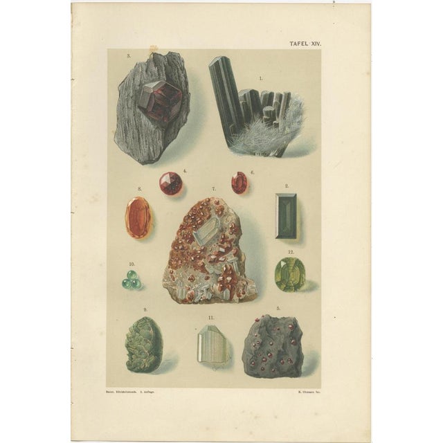 Antique Gemstone Prints with Diamond, Garnet & Tourmaline, Germany, 1900, Set of 4 For Sale - Image 5 of 9