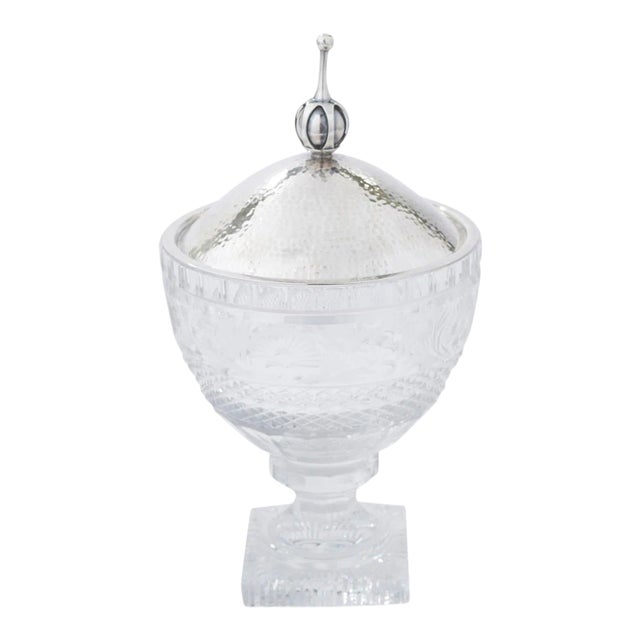 Antique German Sterling Silver / Cut Glass Footed Dish For Sale