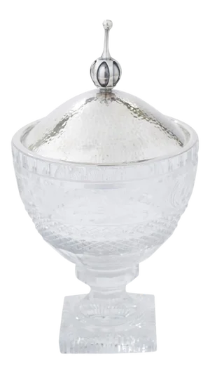 Antique German Sterling Silver / Cut Glass Footed Dish
