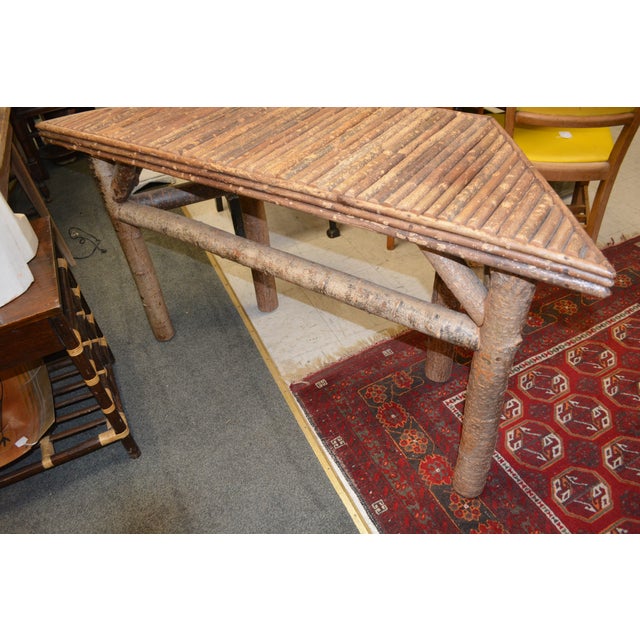 Vintage Hand Crafted Adirondack Style Log Wood Console Hall / Sofa Table - Angled Edge For Sale - Image 9 of 17