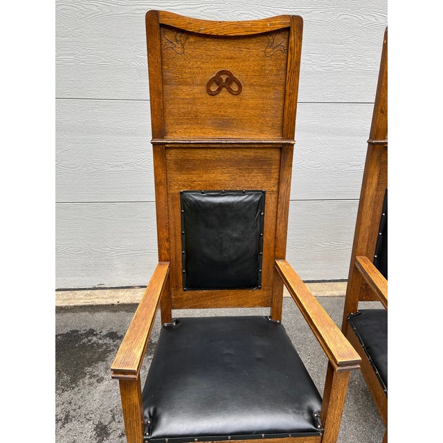 Early 20th Century Antique Odd Fellows Oak High Back Lodge Chairs Set