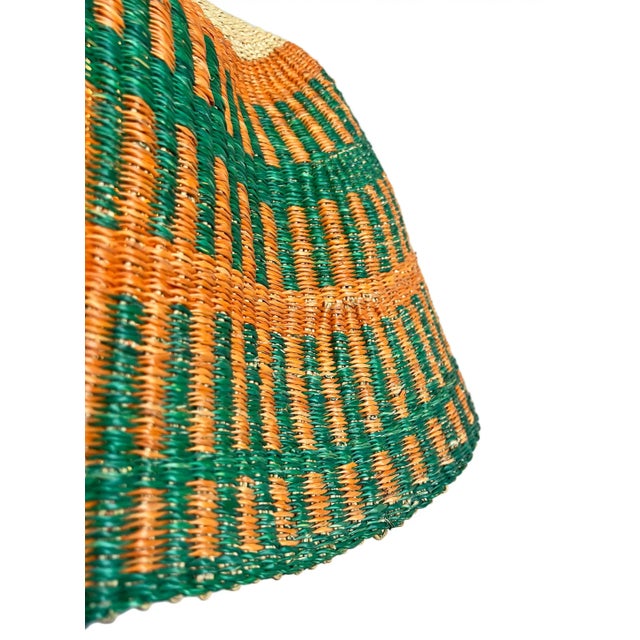 2020s Tangerine & Green Bolga Wave Basket Pendant Light For Sale - Image 5 of 5