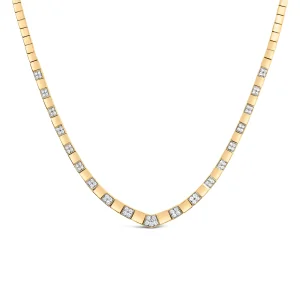14K Yellow Gold 4/5 Cttw Diamond Cluster and Bar Set Link 3.5 MM Chain Necklace (G-H Color, VS1-VS2