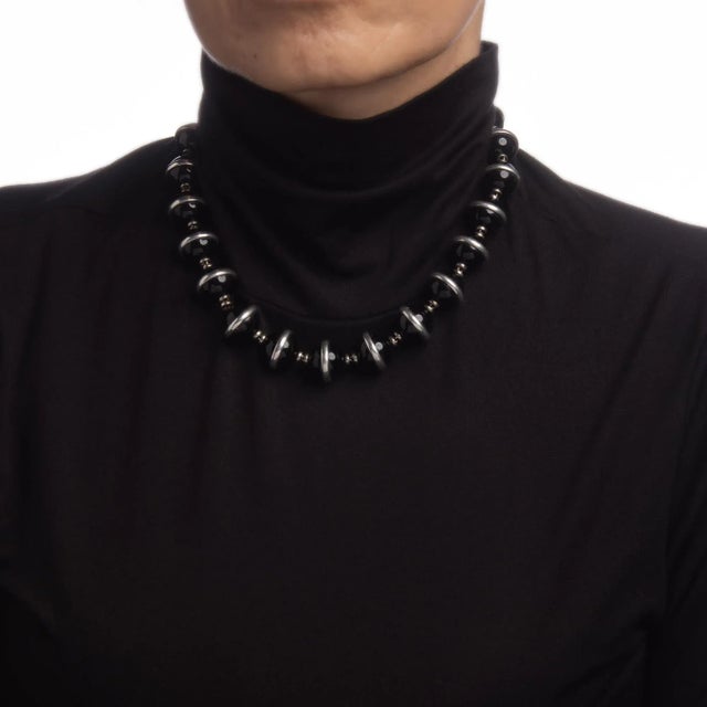 Modern Late 20th Century Tiffany & Co. Onyx Necklace Paloma Picasso Sterling Silver Orb For Sale - Image 3 of 4