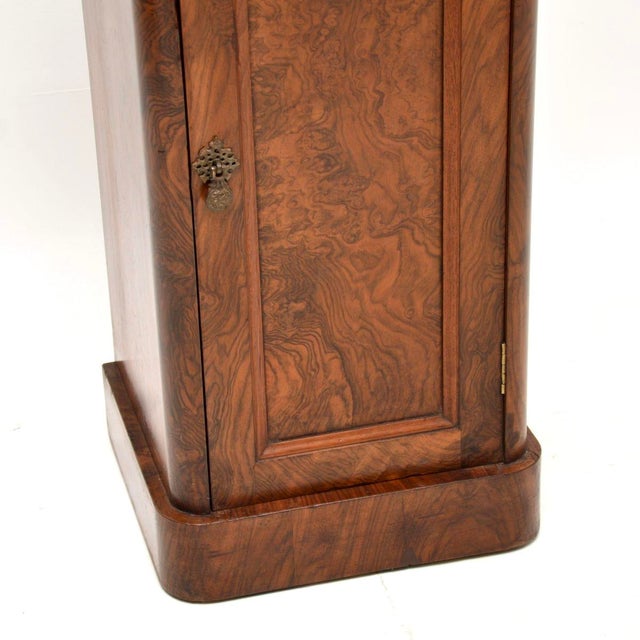 Brown Antique Victorian Bedside Cabinet in Burr Walnut, 1860s For Sale - Image 8 of 9