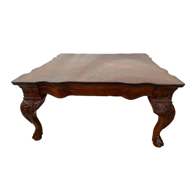 Chippendale Vintage Cocktail Coffee Table Ball Claw Legs Large Square Shape Chippendale For Sale - Image 3 of 12