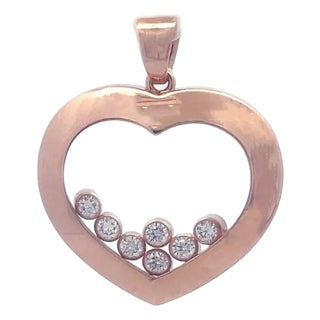 Chopard Happy Diamond Gold Pendant 18k Rose 7 Floating Heart Shape For Sale