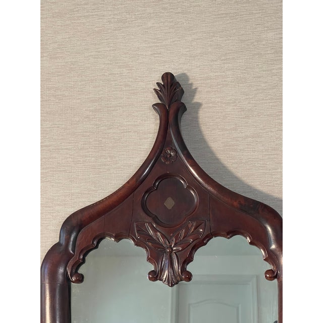Wood 19 Th C American Antique Gothic Style Walnut Wall Mirror For Sale - Image 7 of 12
