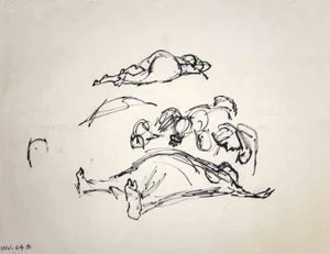 Leo Guida, Posing Figures Sketch, Original Black Marker Drawing, 1970s