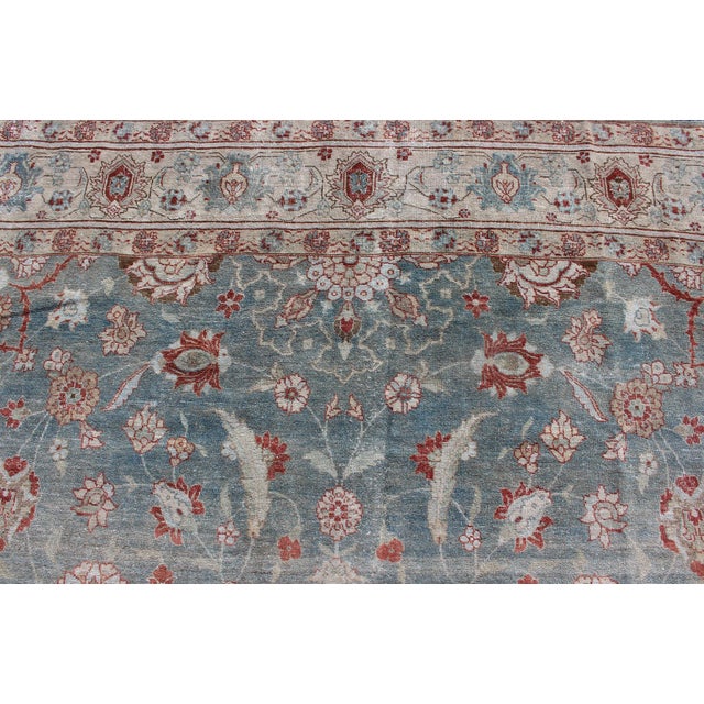 Antique Persian Tabriz Rug With Allover Floral Pattern in Soft Blue, Cream & Red 9' X 12'5. For Sale - Image 9 of 14