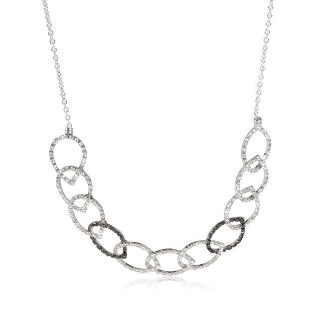 Black & White Looped Pear Shape Motif Diamond Necklace, 18K White Gold ...