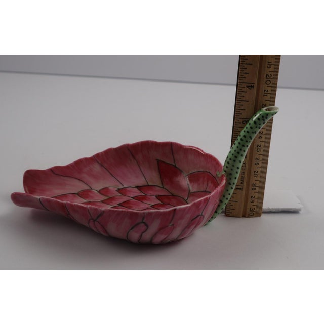 Chinese Porcelain Lotus Form Bowl With Spout, Hand-Painted Pink & Green, Late 20th Century For Sale - Image 10 of 10