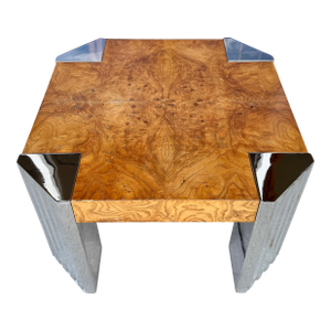 Milo Baughman for Pace Collection Burl Wood & Chrome Side Table From 70's.