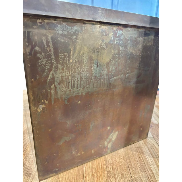 Brass 1970s Contemporary Solid Brass Square Jardinière /Planter With Ring Handles, 14” For Sale - Image 8 of 10