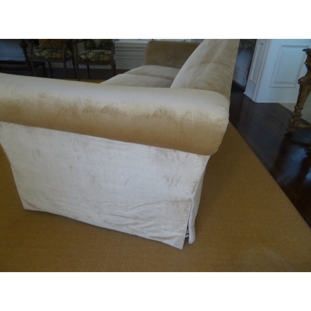 Wood Custom Camel Back Sofa in New Silk Velvet by Jj Custom For Sale - Image 7 of 9