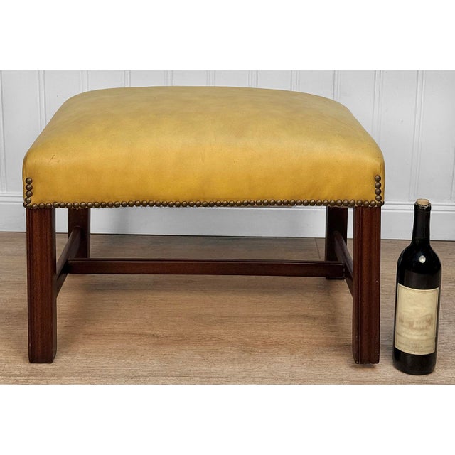 A Traditional Mahogany & Leather Gold Lounge Chair Ottoman, c.1970's - Pairs Nicely with Many Traditional & Eclectic...
