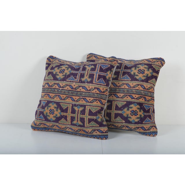 Mid-Century Modern Muted Color Antique Carpet Rug Pillow Cover - a Pair For Sale - Image 3 of 4