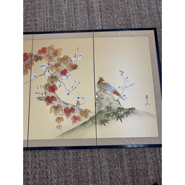 Vintage Chinese Handpainted and Signed Silk Screen, 4 Panels For Sale - Image 11 of 12