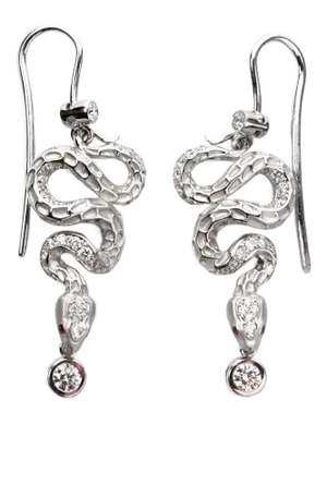 Magerit Diamond & Red Sapphire 18k White Gold Coiled Snake Dangle Earrings