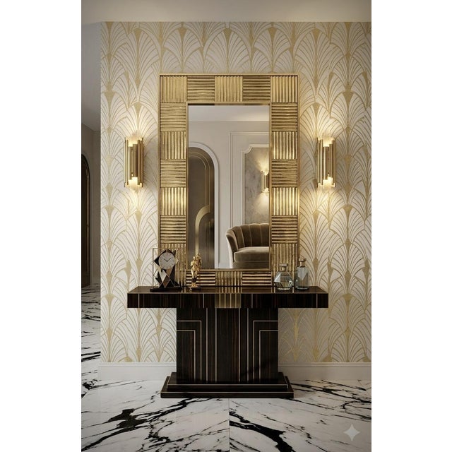 Mid-Century Italian Murano Gold Art Glass and Brass Console Wall Mirror For Sale - Image 10 of 10