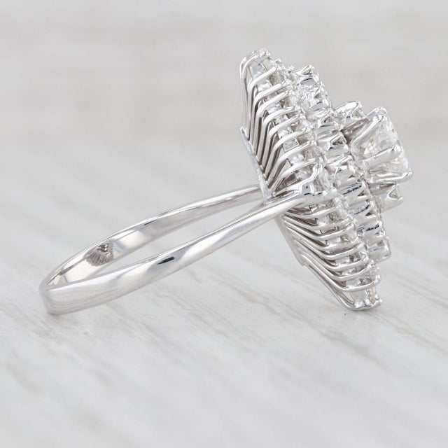 2010s 1.10ctw Round Diamond Marquise Halo Ring 18k White Gold Size 7 Engagement For Sale - Image 5 of 7