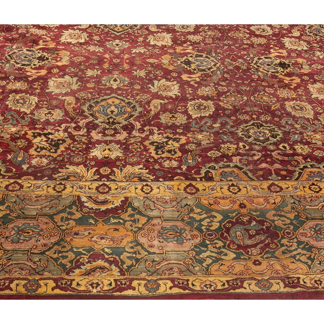 Antique Indian Agra Burgundy Background Rug For Sale - Image 4 of 8