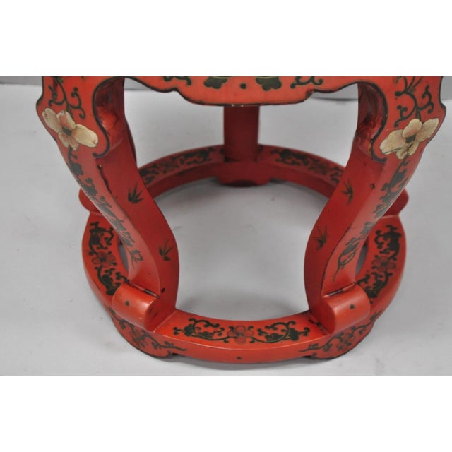 Wood Vintage Chinoiserie Red Lacquer Pedestal Plant Stand Garden Stool Side Table (A) For Sale - Image 7 of 15