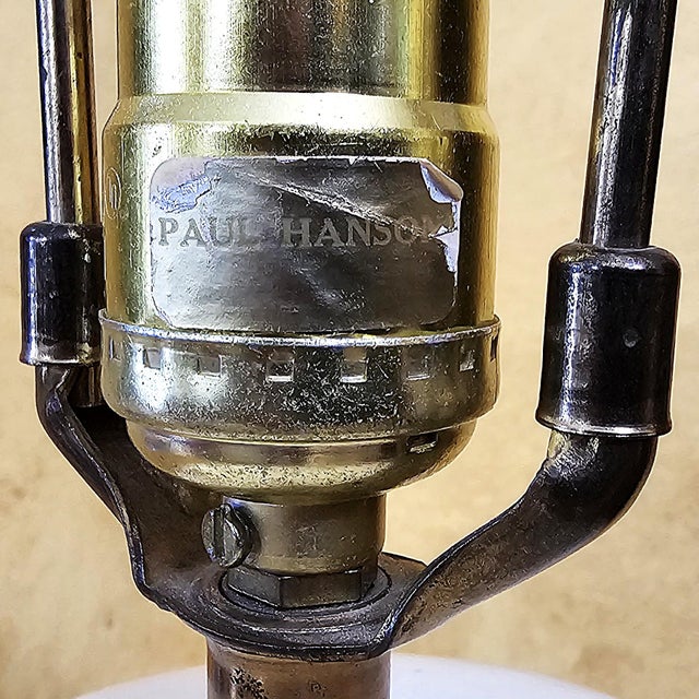 Vintage Paul Hanson White Porcelain Table Lamp on Brass Pagoda Base, Usa For Sale - Image 10 of 18