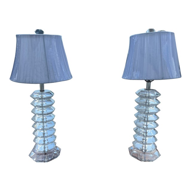 1960s Monumental Pair of Stacked Lucite Lamps in the Style of Karl Springer For Sale
