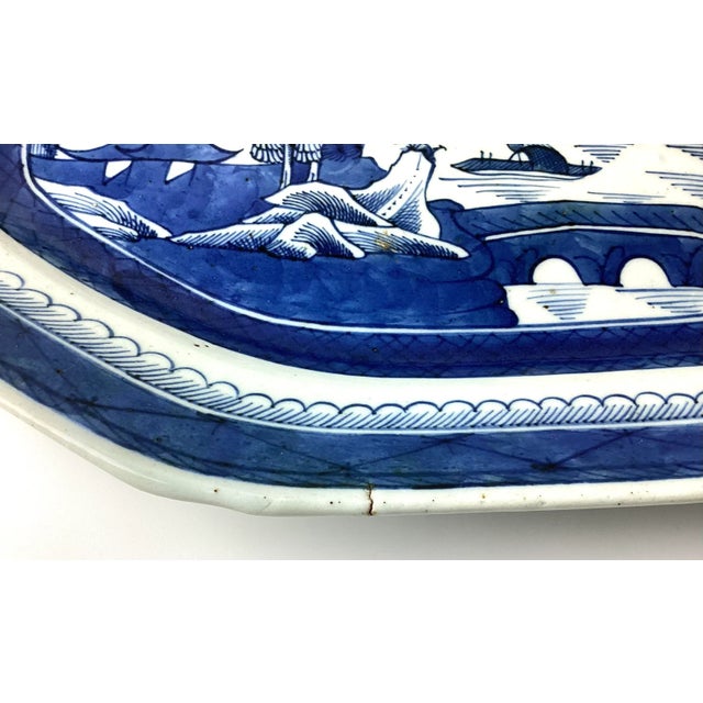 19th Century Antique Chinese Canton Porcelain Blue Export Serving Platter For Sale - Image 5 of 9