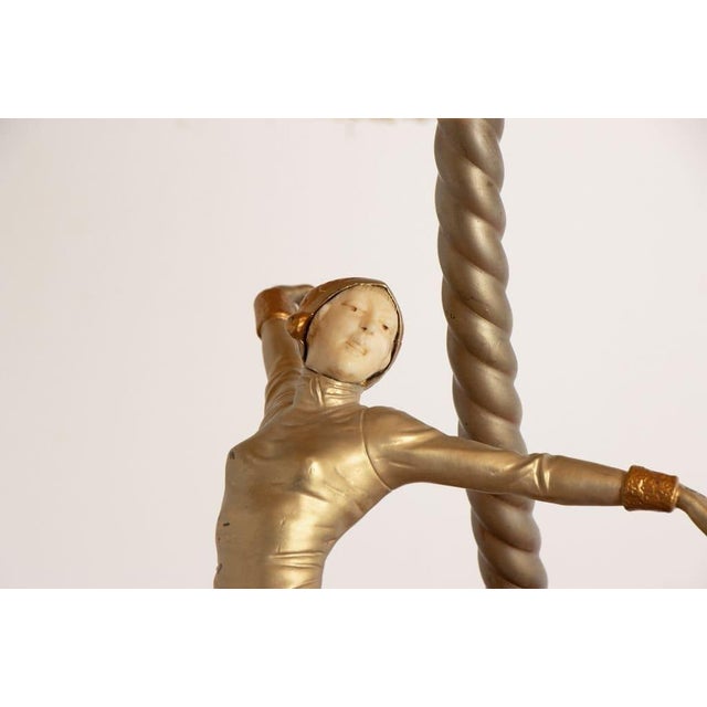 1930s Large Art Deco Sculptural Lamp of Female Skater on Stepped Marble Base, 1930s For Sale - Image 5 of 13