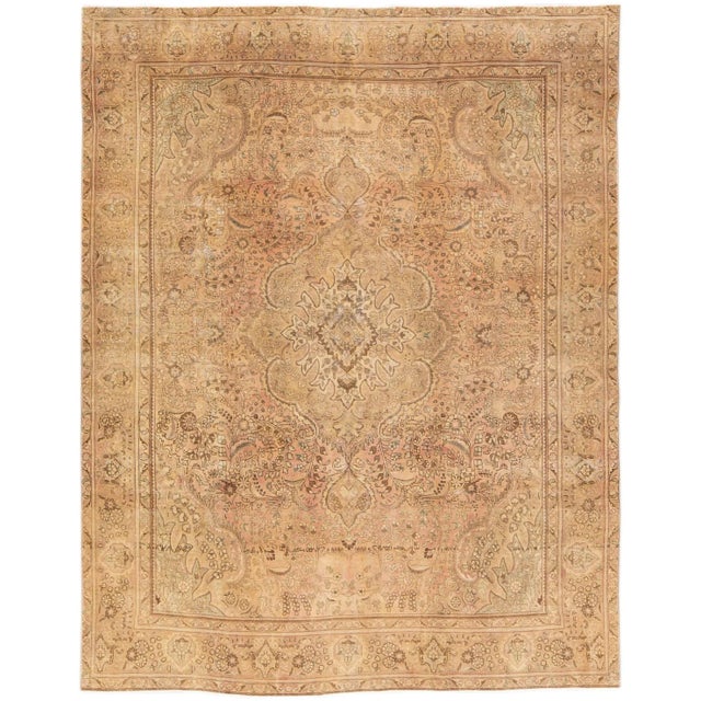 Textile Beige Vintage Persian Handmade Medallion Wool Rug For Sale - Image 7 of 7