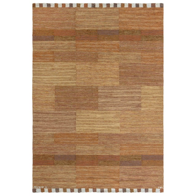 Vintage Scandinavian Tan Flatweave Carpet by Marianne Richter AB MMF For Sale
