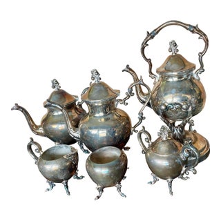 Mid 20th Century Birmingham Silver Co Silver Plate Tea Set Coffee Service Kettle on Stand Teapot - 6 pcs For Sale