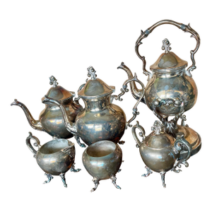 Mid 20th Century Birmingham Silver Co Silver Plate Tea Set Coffee Service Kettle on Stand Teapot - 6 pcs
