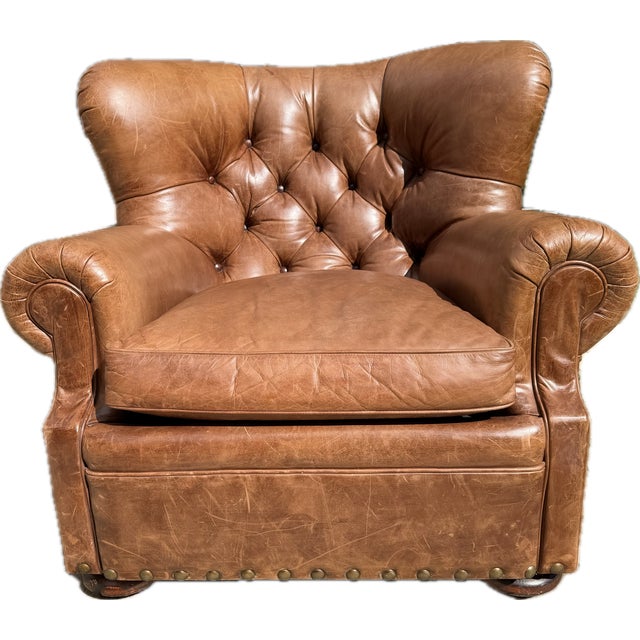 Brown Chair and Ottoman Set in Saddle Toned Leather by Ralph Lauren For Sale - Image 8 of 17