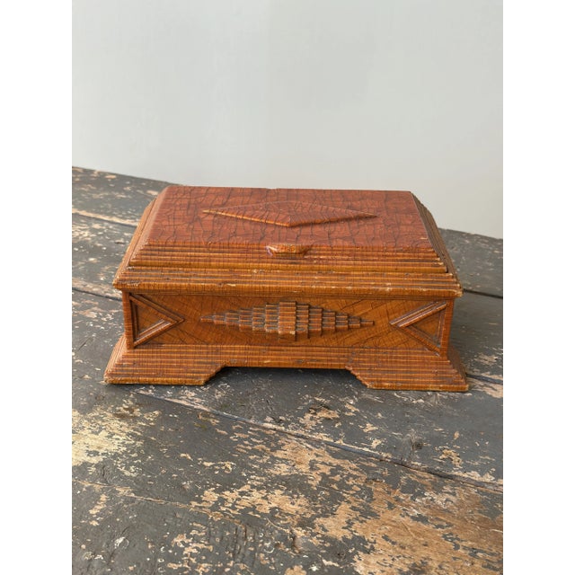 1920s Exceptional Vintage Art Deco Prison Art Shellacked Matchstick Box, Circa 1920s-40s For Sale - Image 5 of 18
